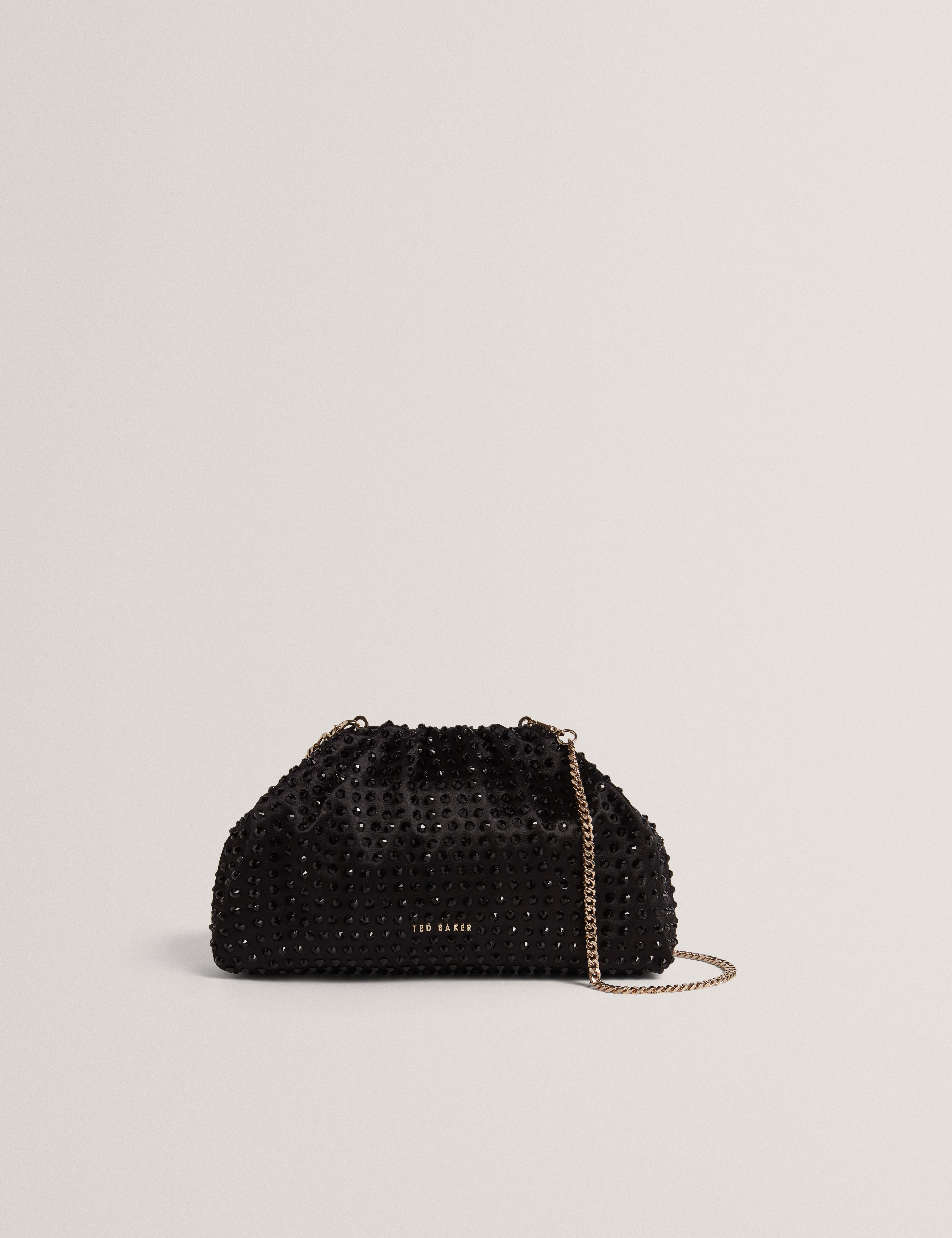 HILARIE: Crystal Drawstring Gathered Clutch