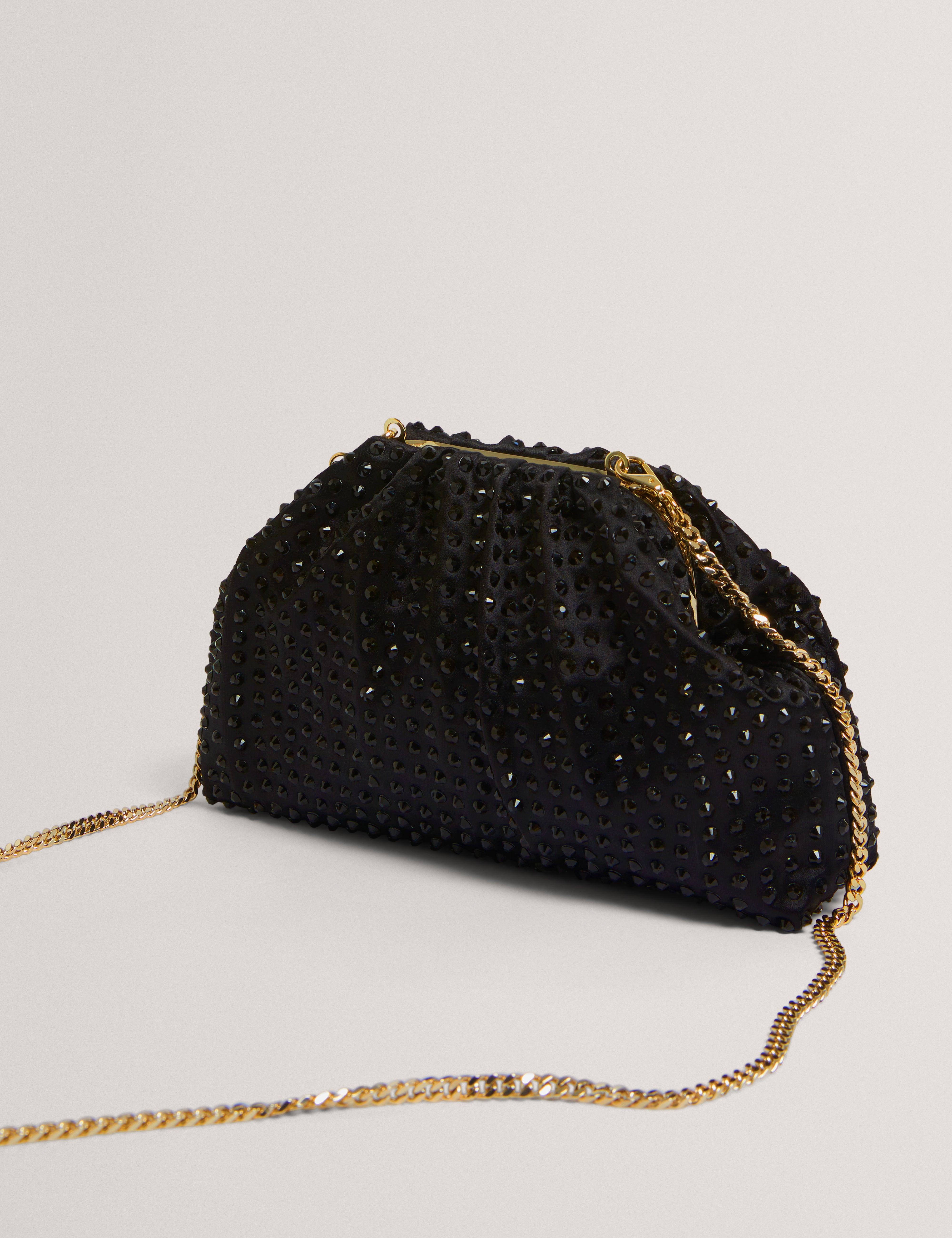 HILARIE: Crystal Drawstring Gathered Clutch