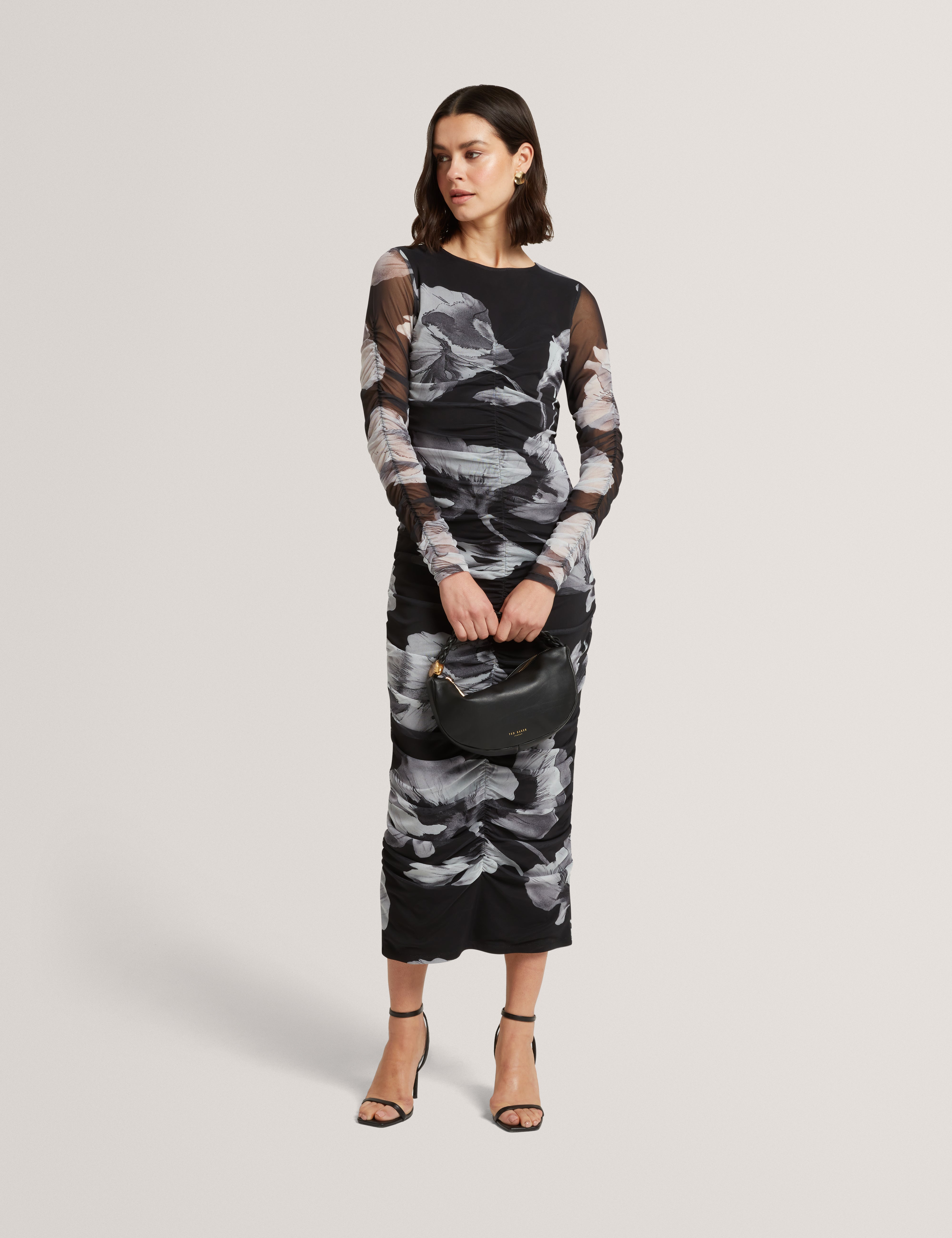 ARIETTY: Ruched Bodycon Midi Dress