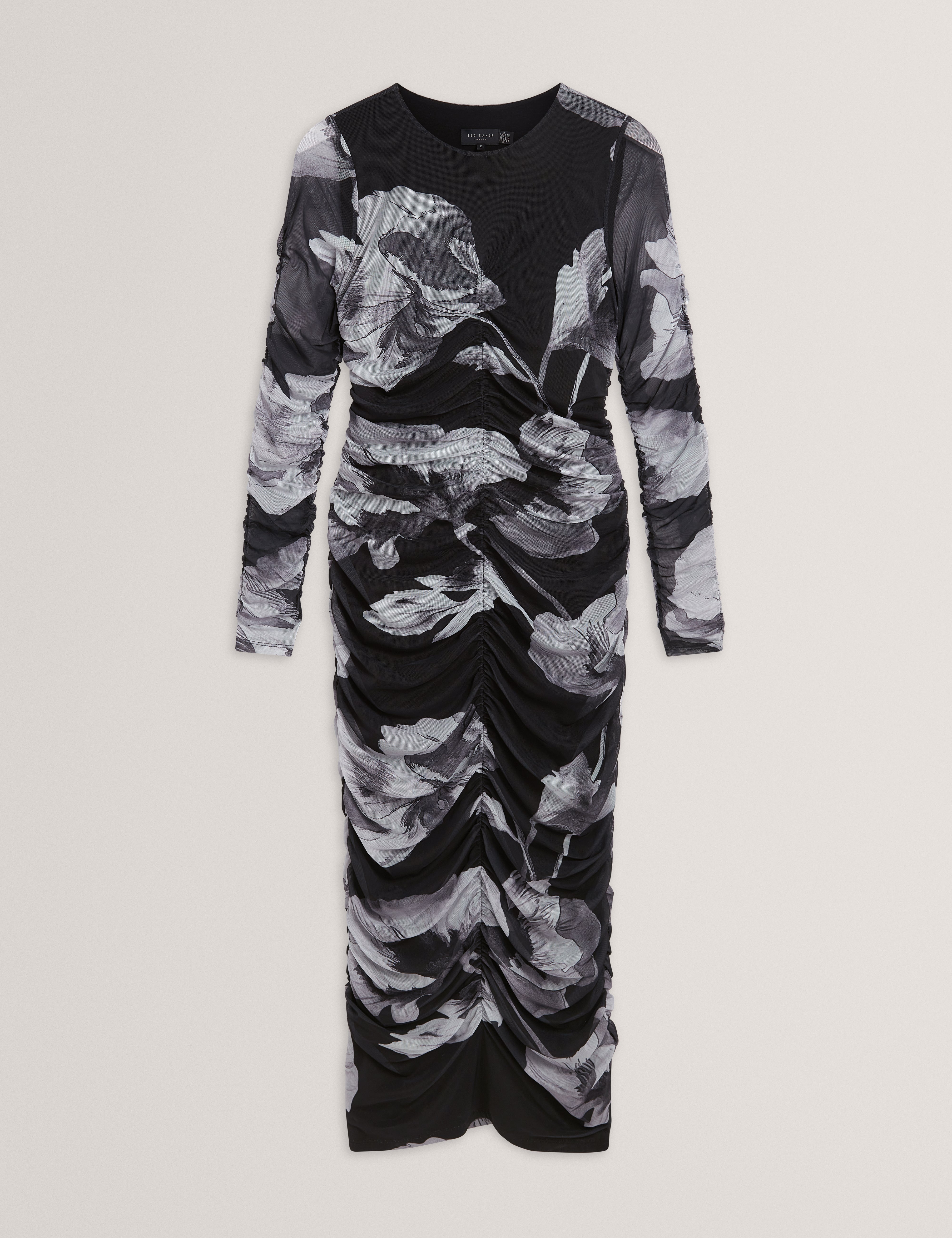ARIETTY: Ruched Bodycon Midi Dress