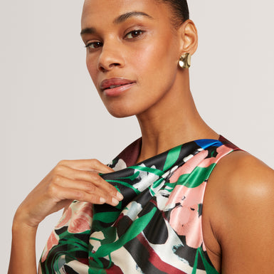 EHLANOR: Drape Neck Printed Midi Dress