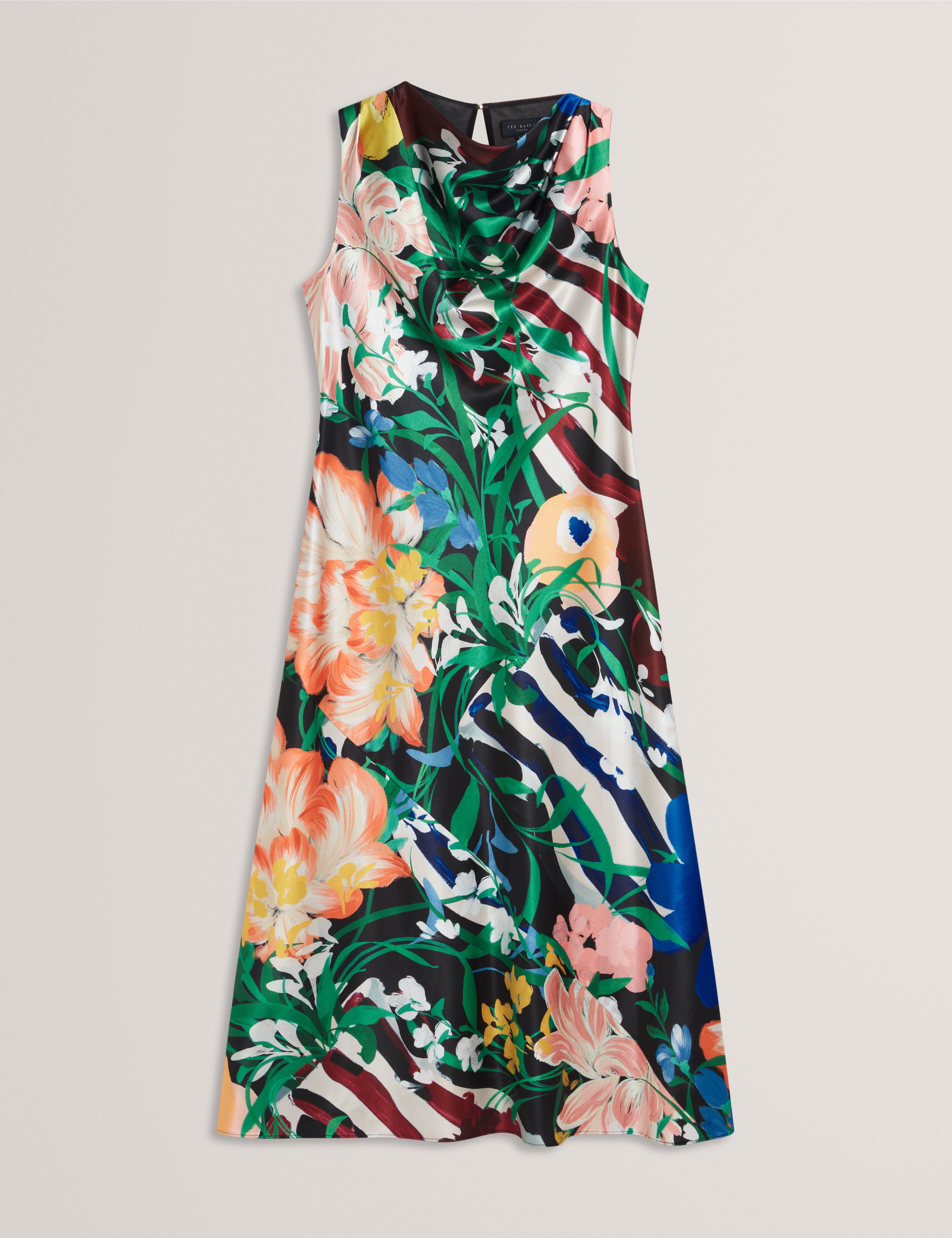 EHLANOR: Drape Neck Printed Midi Dress