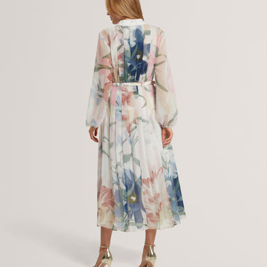 ARNIA: Pleated Midi Printed Shirt Dress