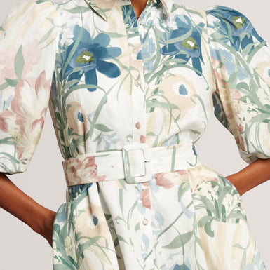 OLLIIV: Puff Sleeve Printed Mini Shirt Dress