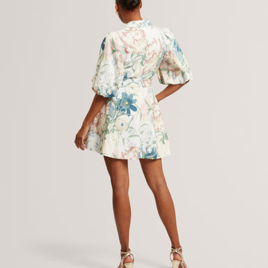 OLLIIV: Puff Sleeve Printed Mini Shirt Dress