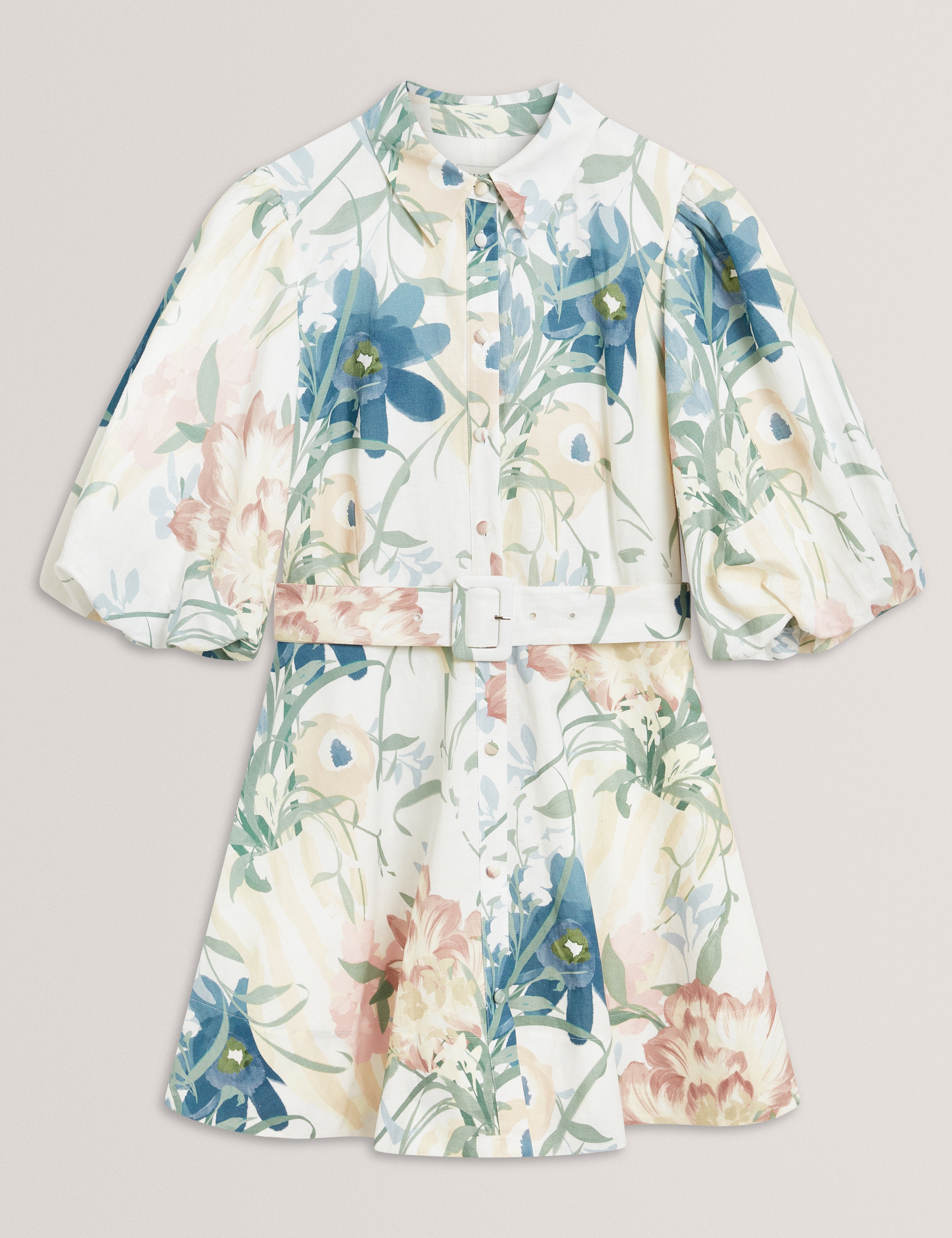 OLLIIV: Puff Sleeve Printed Mini Shirt Dress