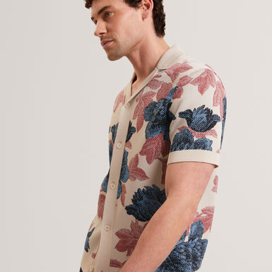 ASHQARA: Ss Relaxed Floral Button Through Polo