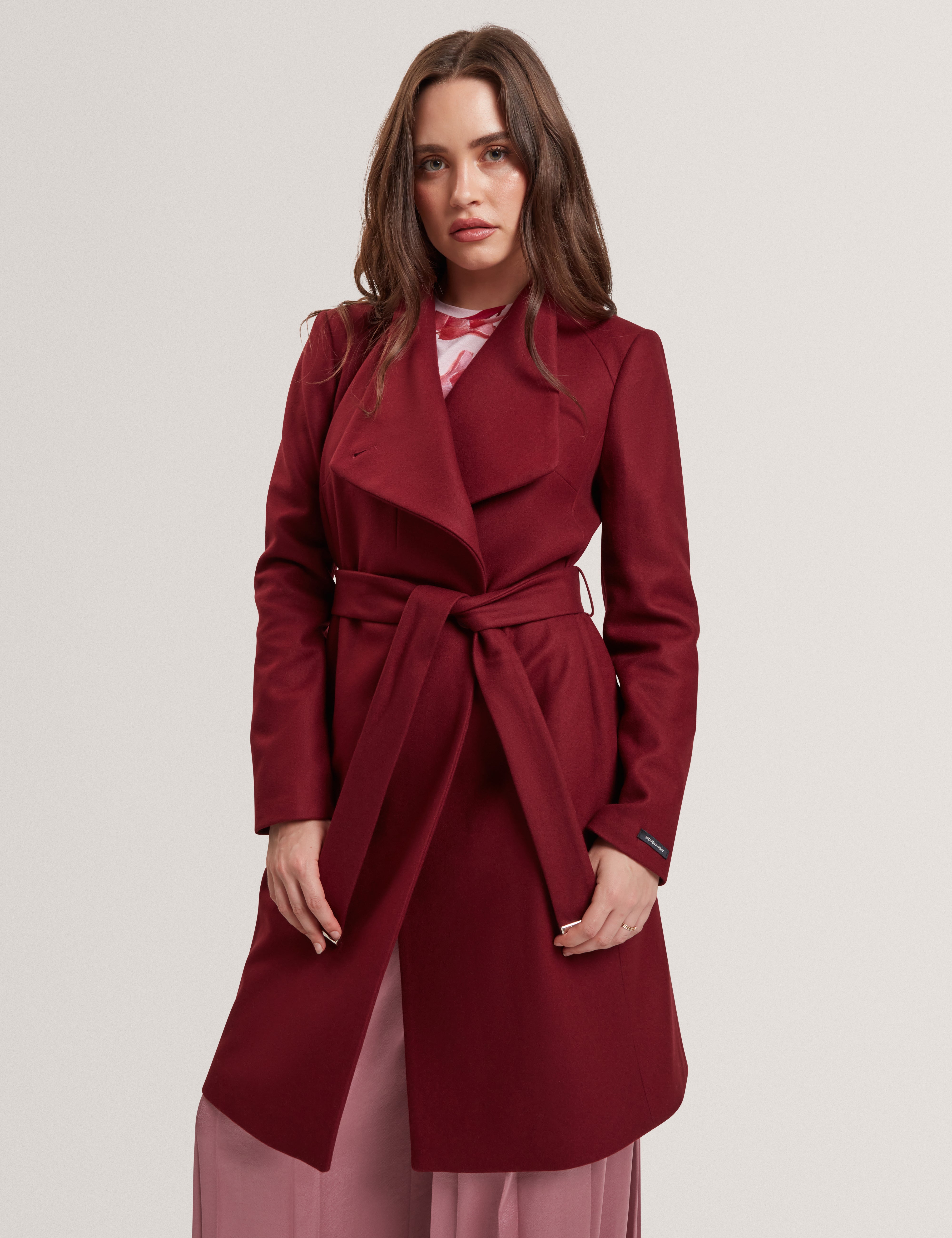 PPOPPYY: Mid Length Belted Wool Wrap Coat