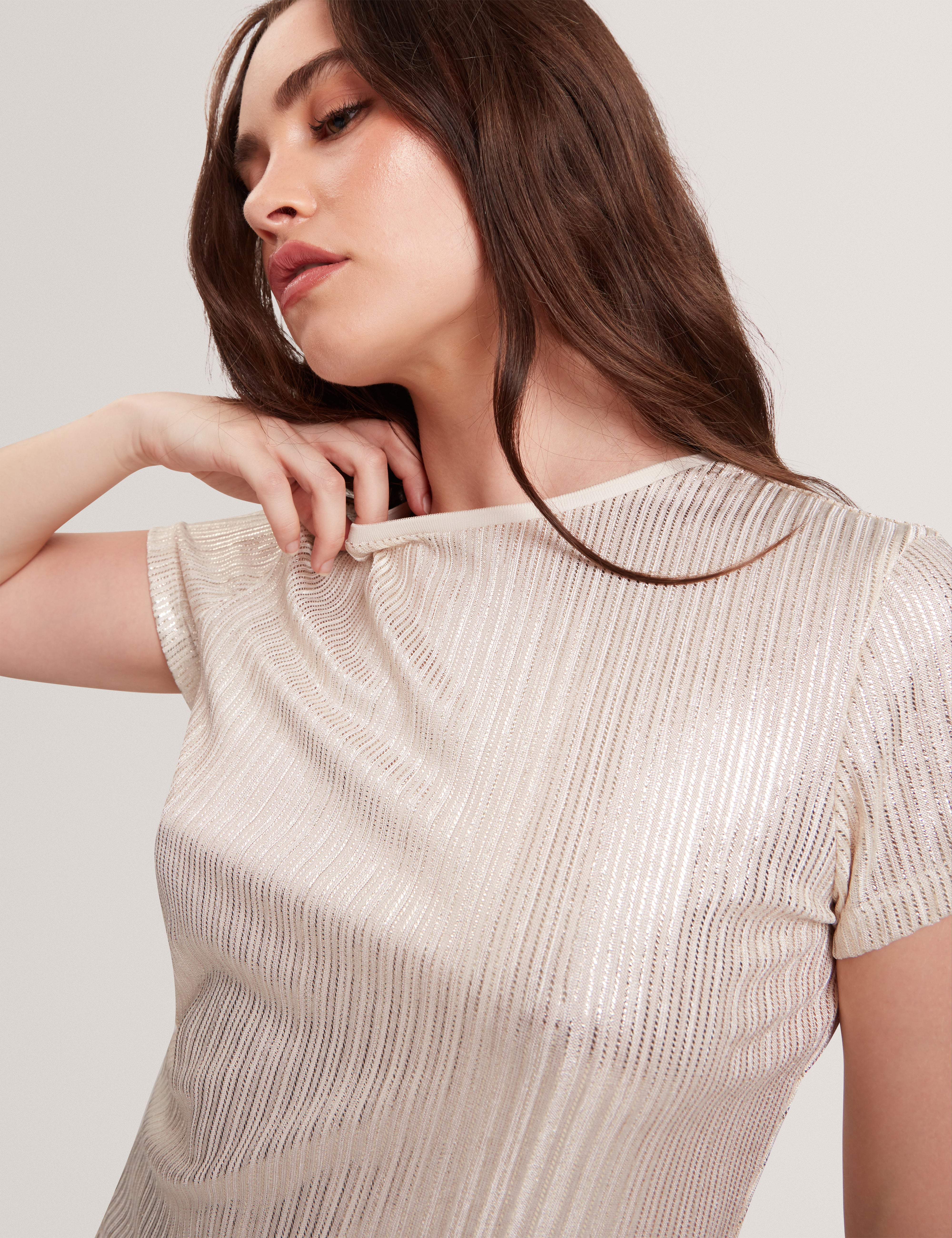 KATRINO: Metallic Short Sleeve Crew Neck Tee