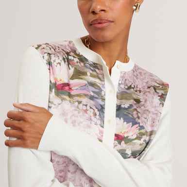 SISILLA: Printed Woven Front Cardigan