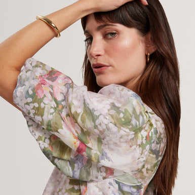 JONORA: Puff Sleeve Printed Midi Dress