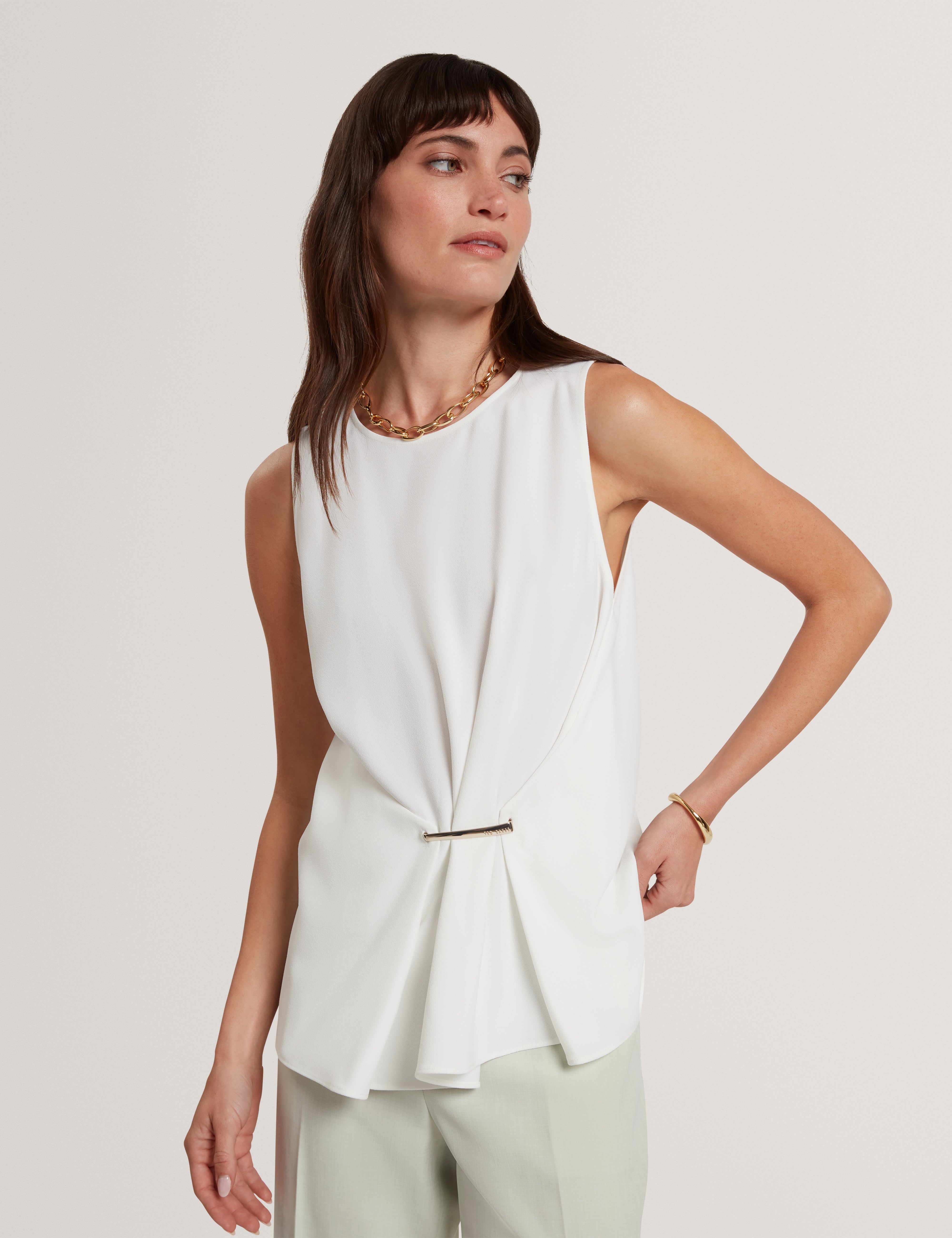 ALAYRA: Draped Bar Detail Top