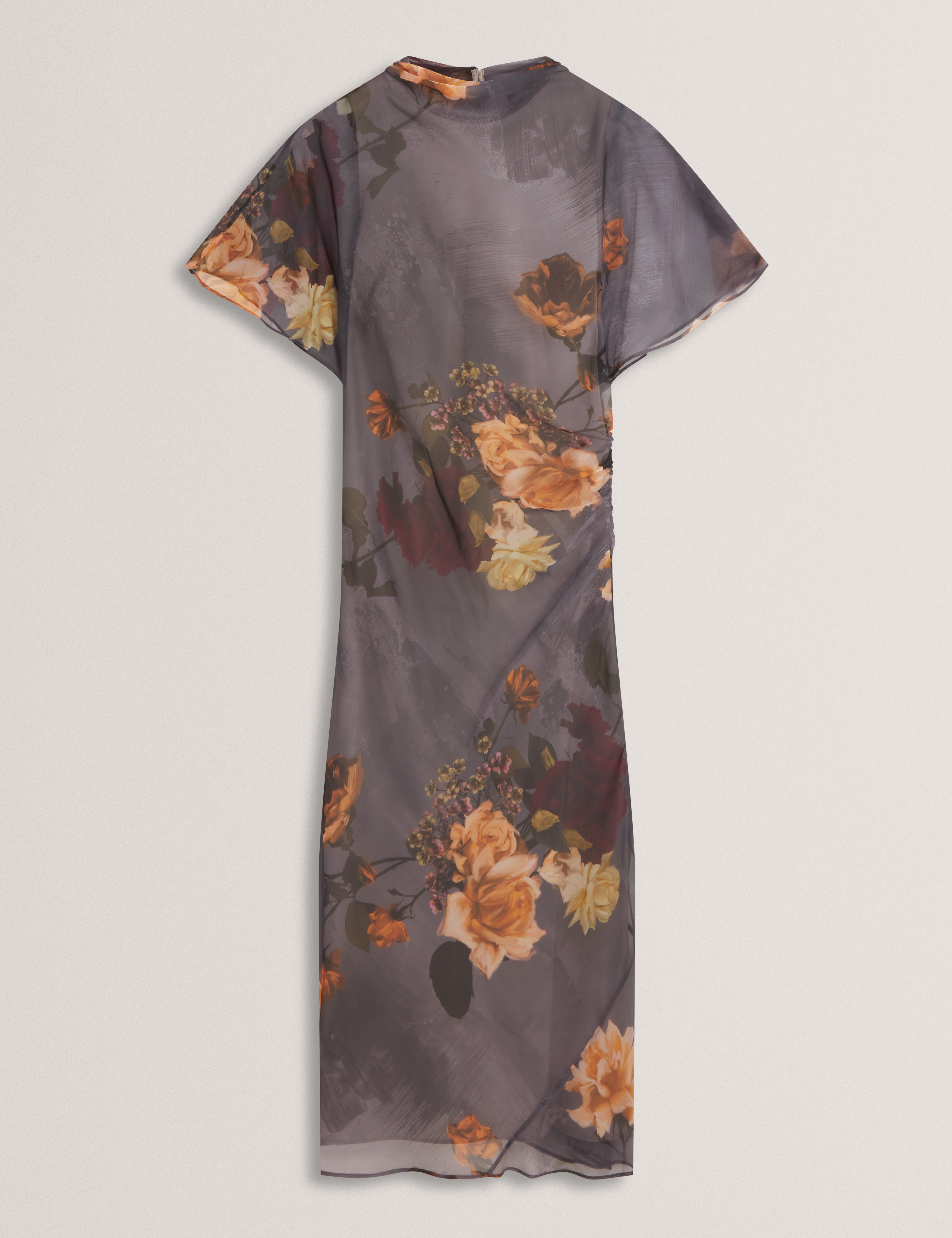NOELHA: Printed Drape Neck Midi Dress