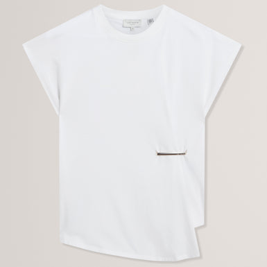 TEALLY: Metal Trim Gathered Short Sleeve T-Shirt