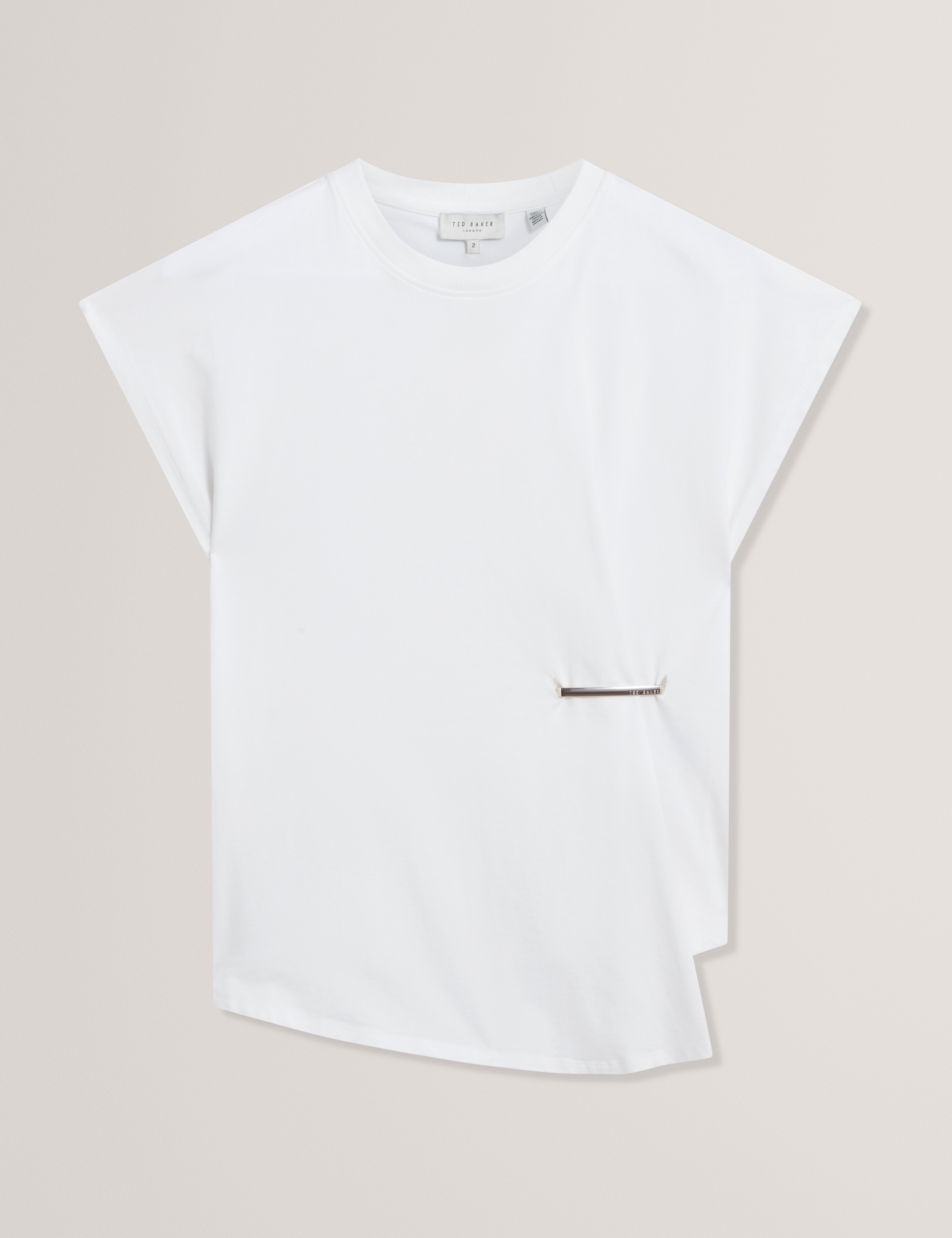 TEALLY: Metal Trim Gathered Short Sleeve T-Shirt