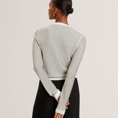 NERA: Knitted Crew Neck Cropped Cardigan