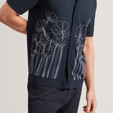 ACTTON: Ss Floral Embroidered Button Through Polo