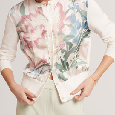 BRIIAR: Printed Woven Front Cardigan