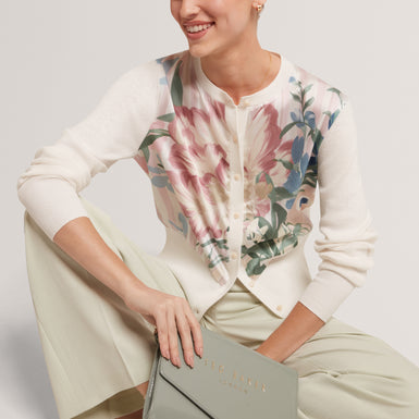 BRIIAR: Printed Woven Front Cardigan