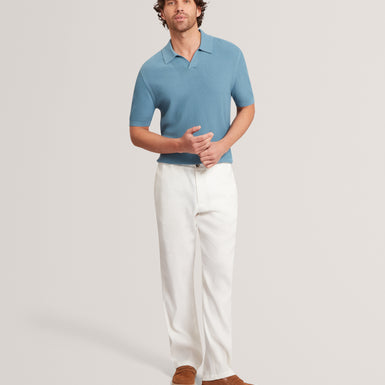 AINDREA: Ss Stitch Detail Open Neck Polo