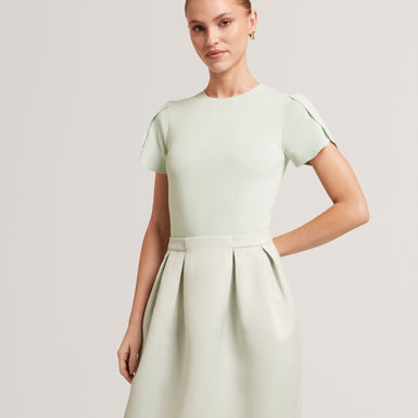 CELANDI: Short Sleeve Mockable Midi Dress