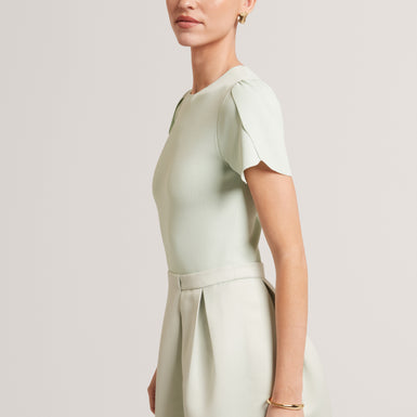 CELANDI: Short Sleeve Mockable Midi Dress