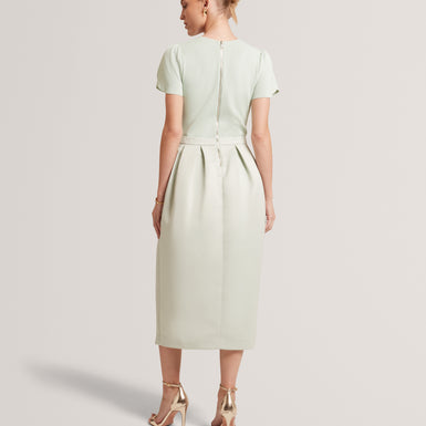 CELANDI: Short Sleeve Mockable Midi Dress