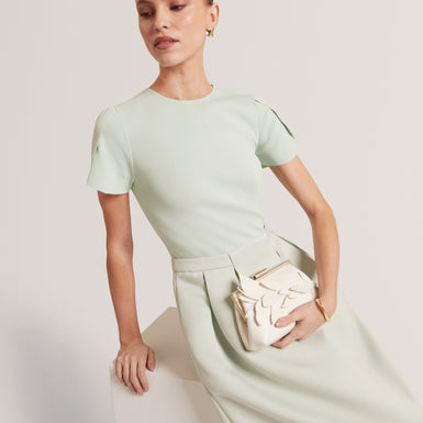 CELANDI: Short Sleeve Mockable Midi Dress