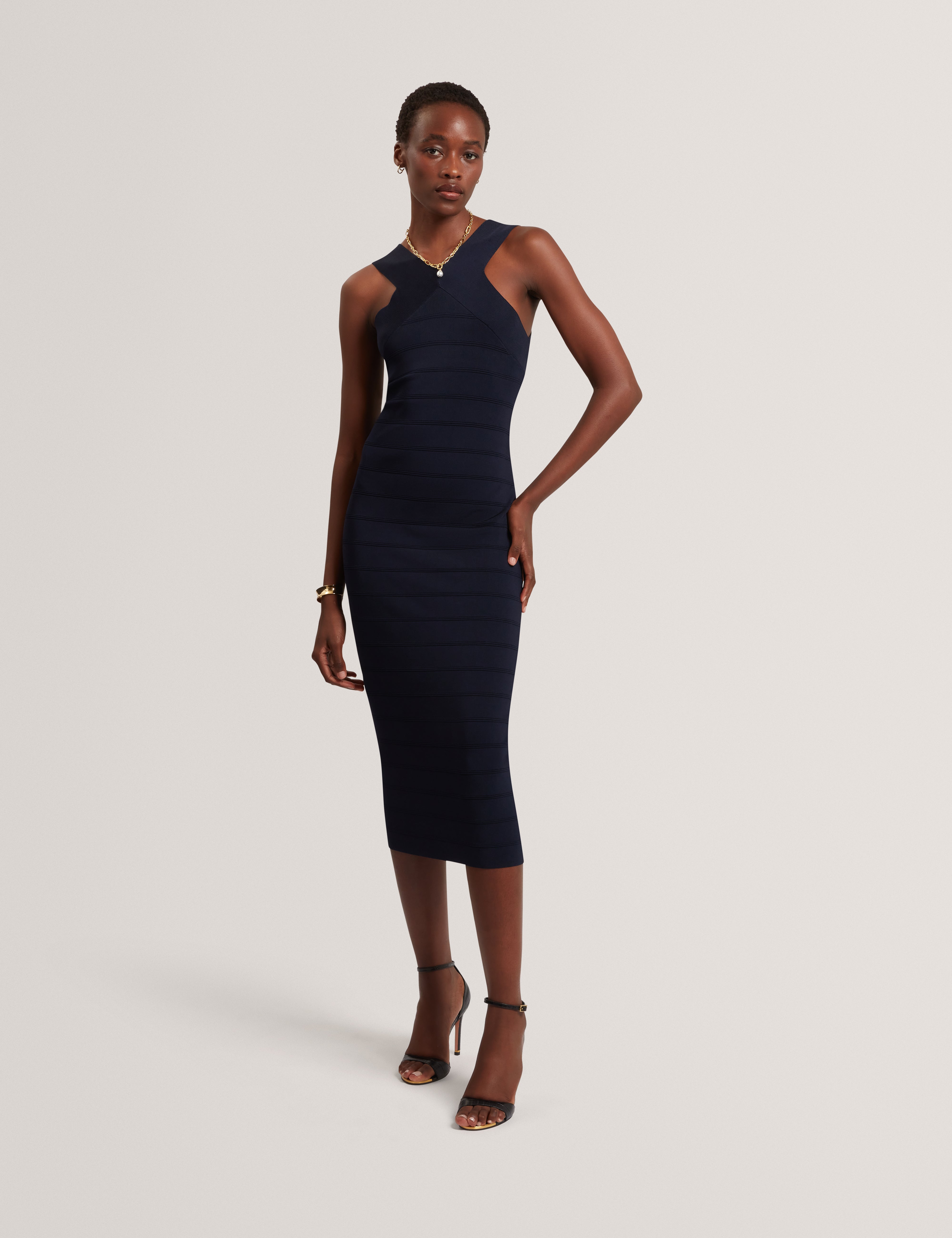 ARDIELE: Cross Neck Bandage Bodycon Knitted Dress