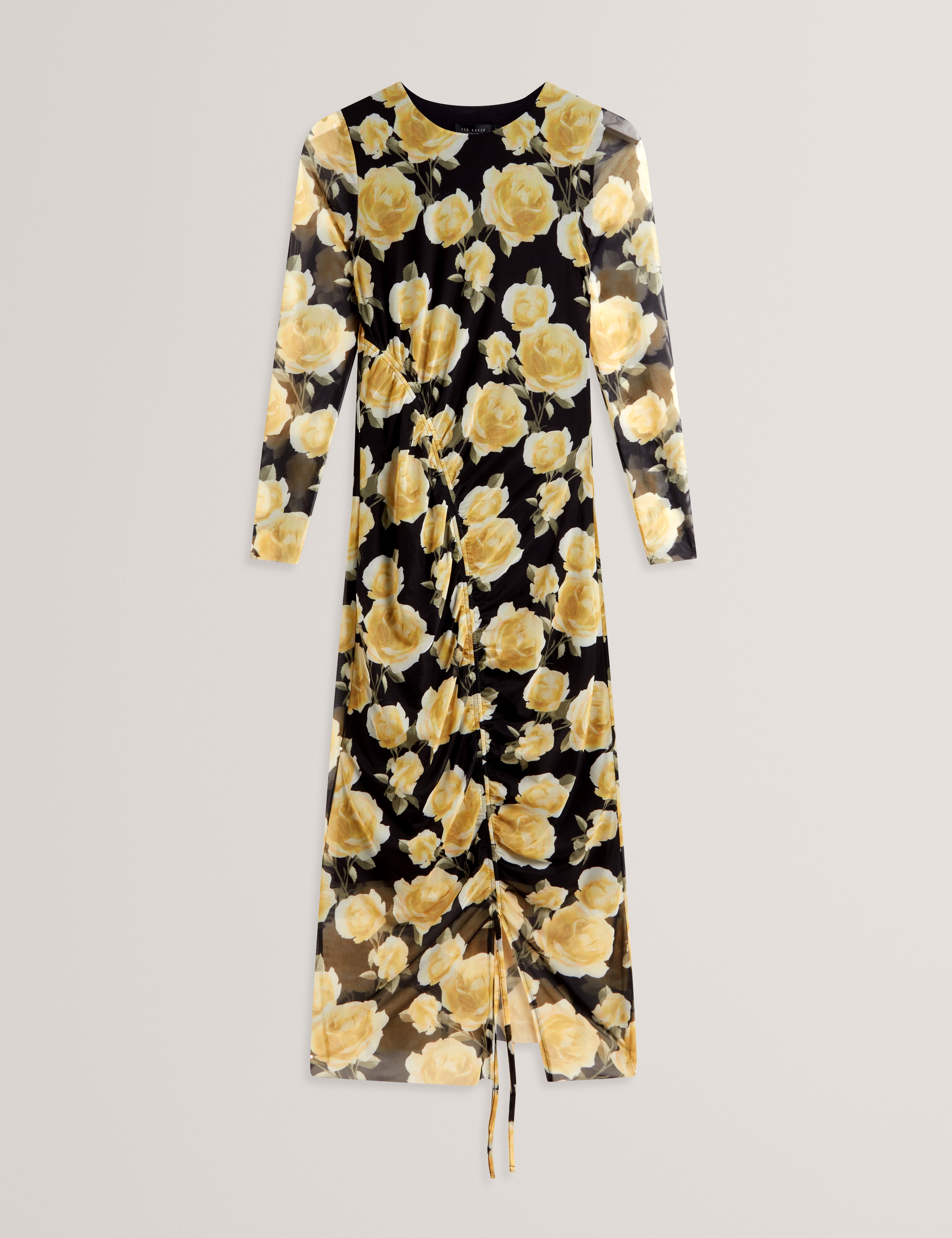 ELVYN: Printed Long Sleeve Bodycon Midi Dress