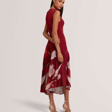 AULYA: Printed Jersey Midi Dress With Satin Ski