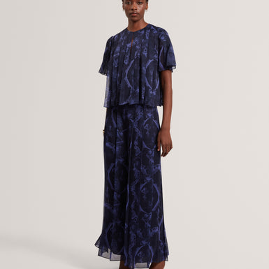 TULLYA: Pleated Angel Sleeve Printed Top