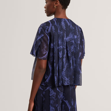 TULLYA: Pleated Angel Sleeve Printed Top