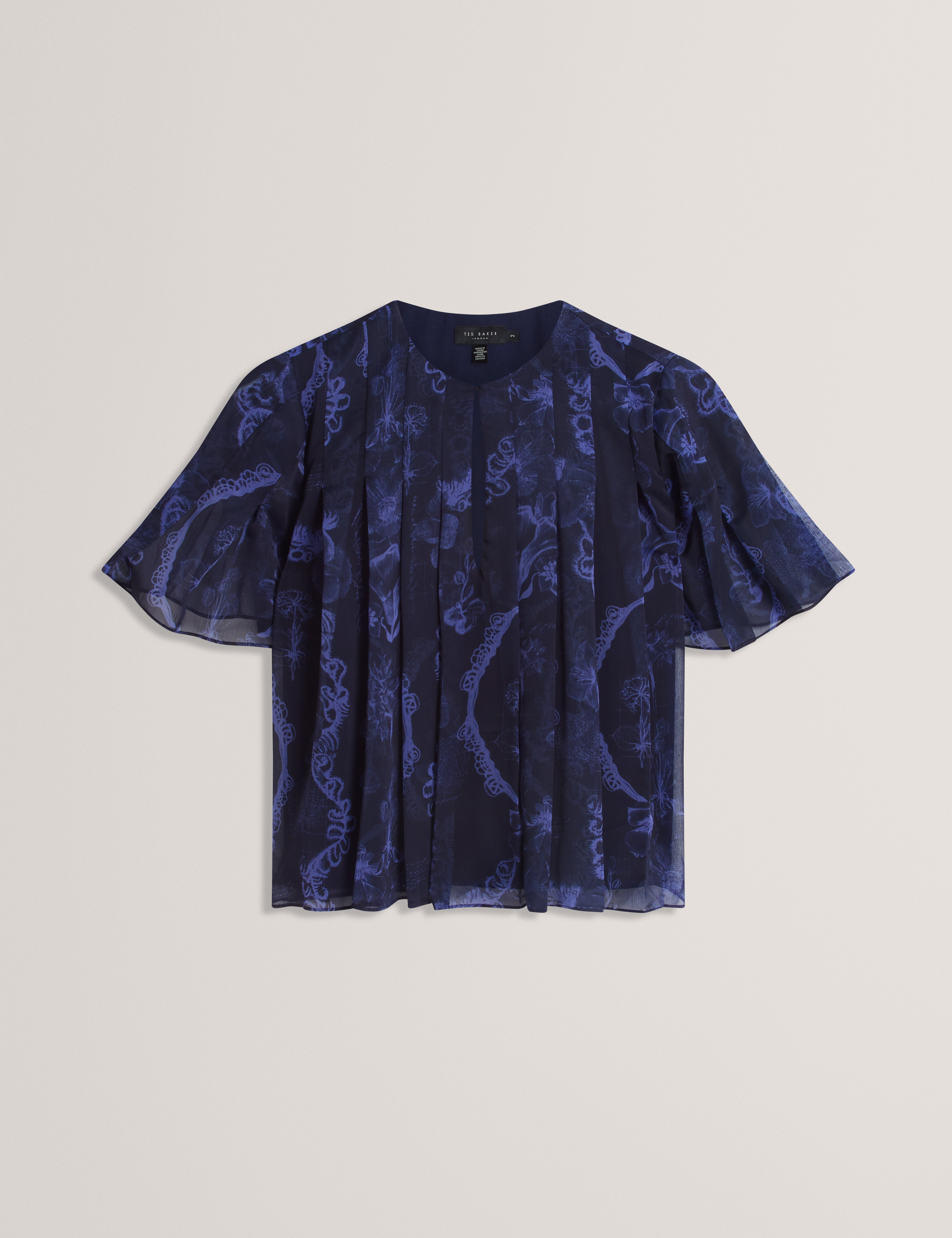 TULLYA: Pleated Angel Sleeve Printed Top