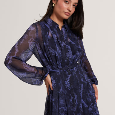 OSKANA: Pleated Midi Printed Shirt Dress