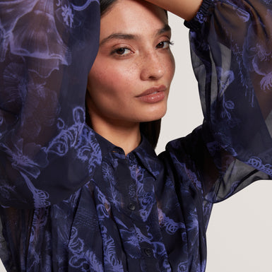 OSKANA: Pleated Midi Printed Shirt Dress