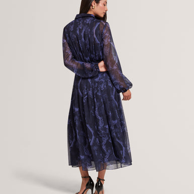 OSKANA: Pleated Midi Printed Shirt Dress