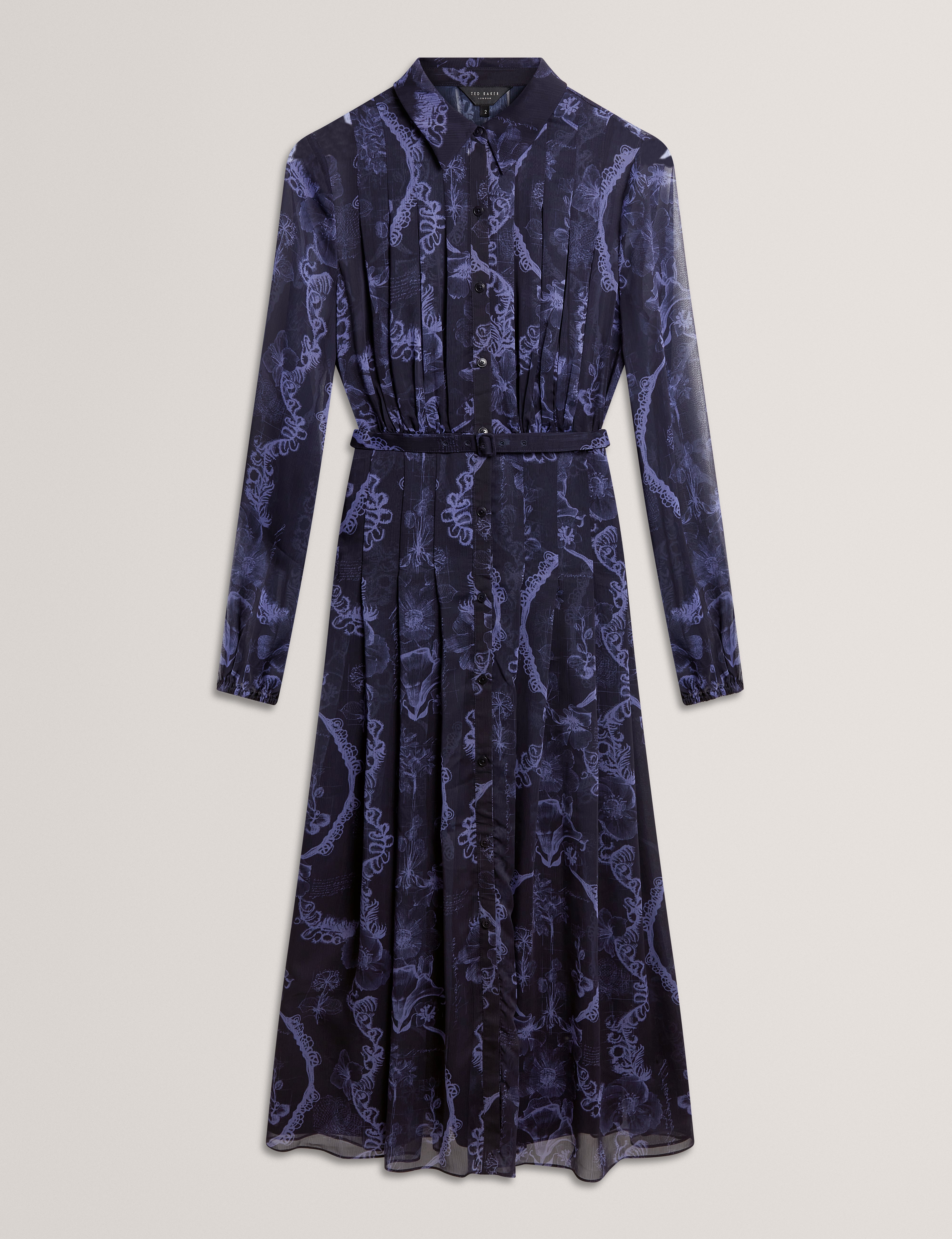 OSKANA: Pleated Midi Printed Shirt Dress