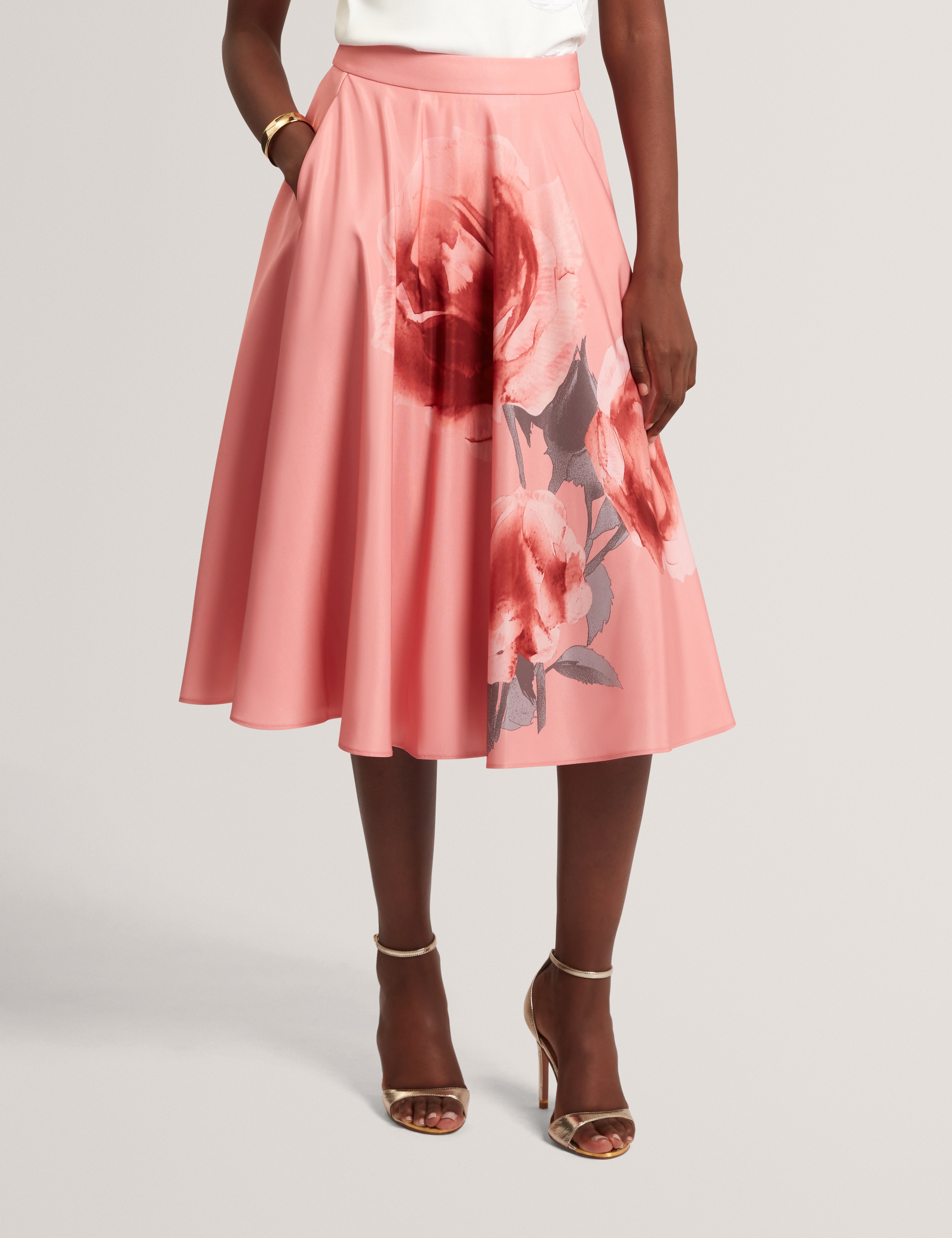 DARRAA: Floral Printed Ottoman Midi Skirt