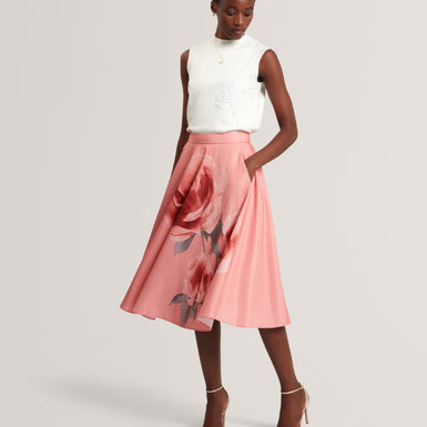 DARRAA: Floral Printed Ottoman Midi Skirt