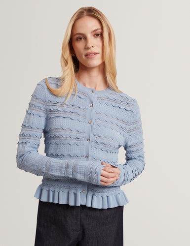 AVRIA: Knitted Cardigan With Frill Detail