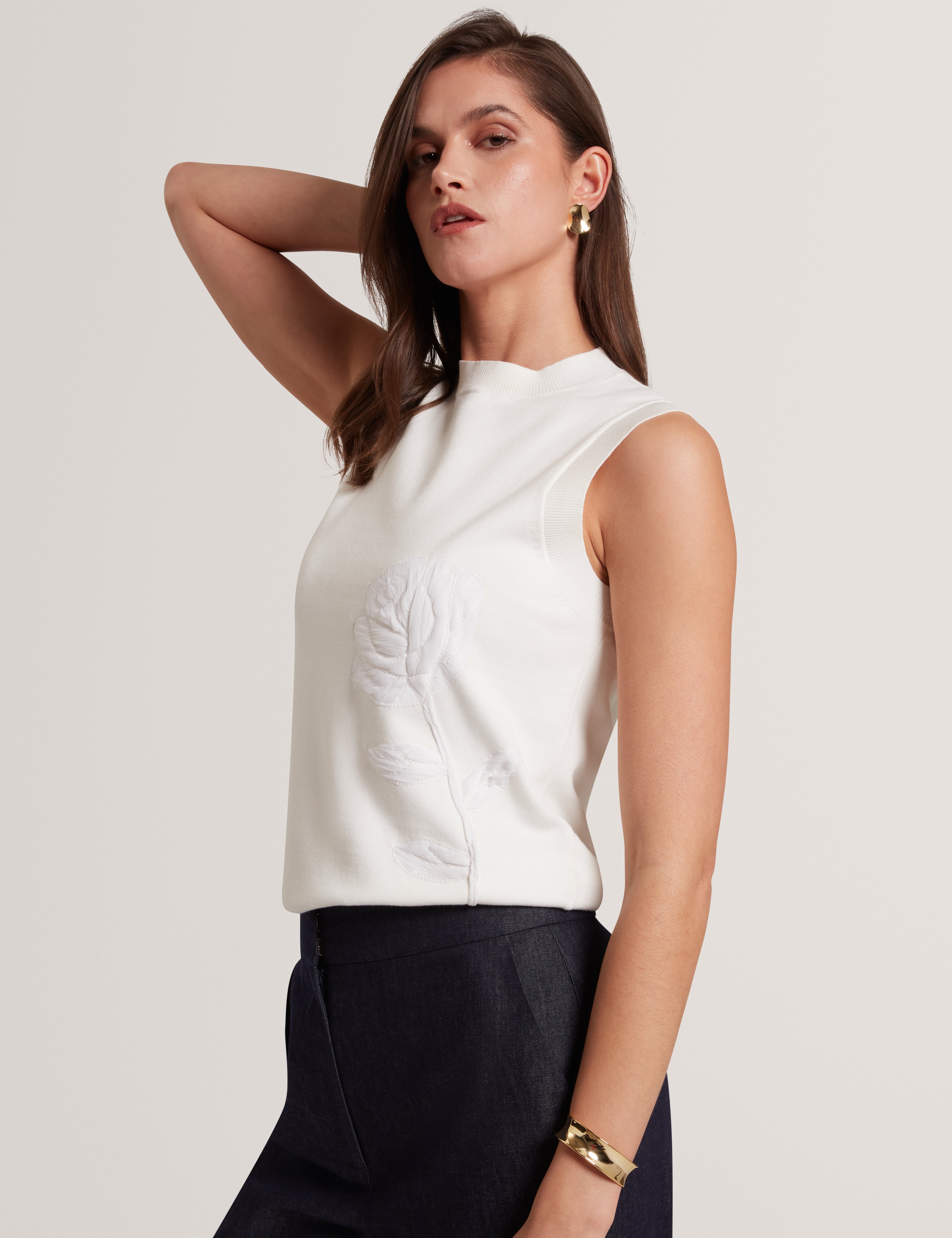 NYELI: Knitted Organza Applique Tank
