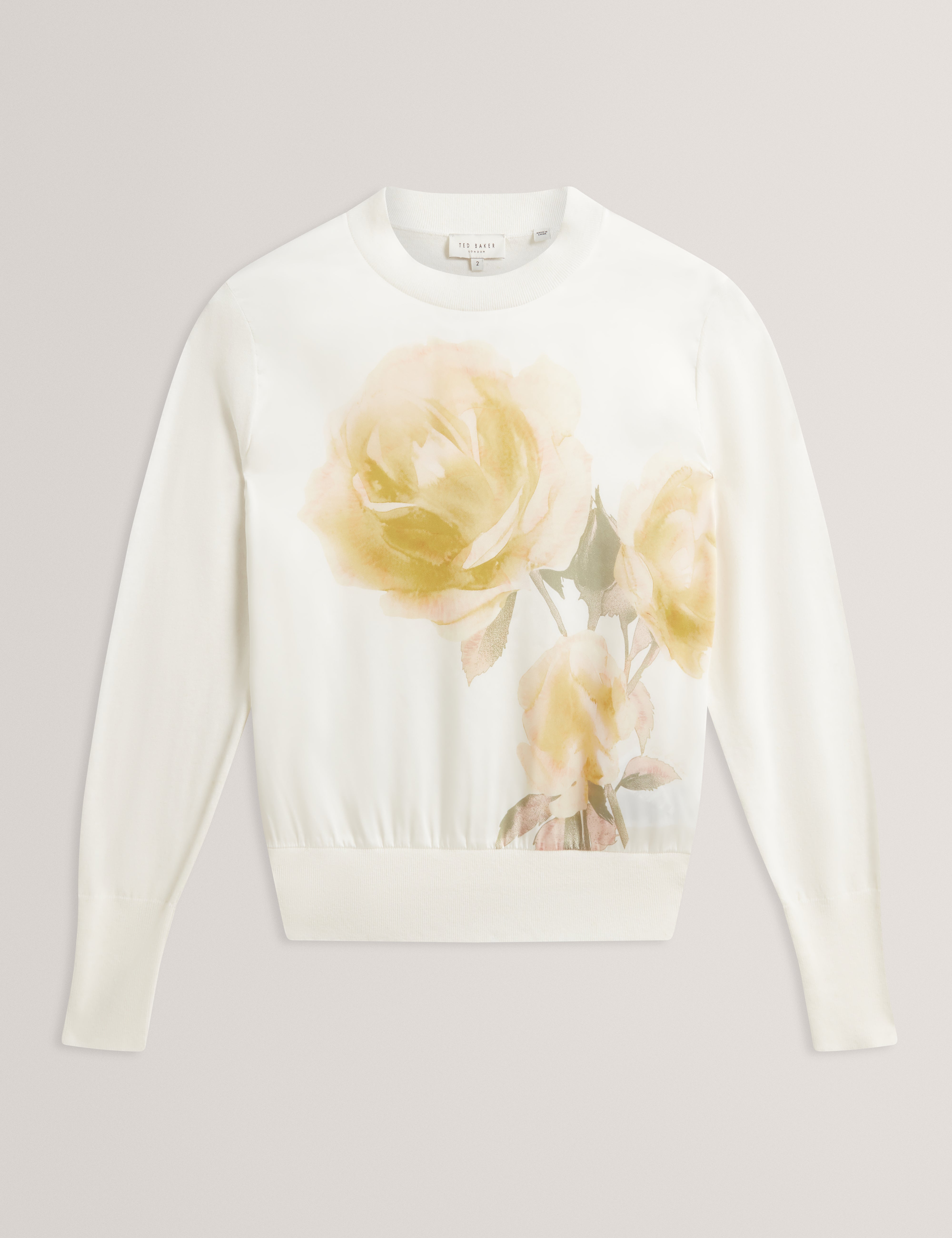 ROSINN: Long Sleeve Printed Woven Front Sweater