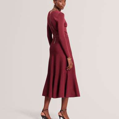 TALMAH: Long Sleeve Belted Knitted Midi Dress
