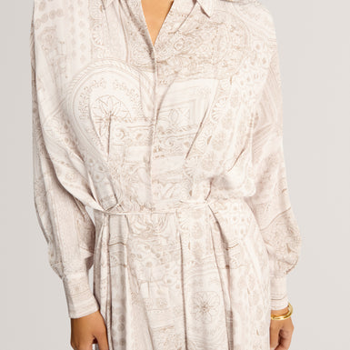 KHASIA: Printed Midi Shirt Dress