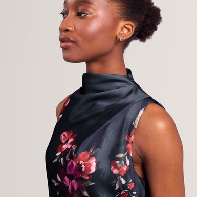 WICKLA: Floral Printed Drape Neck Midi Dress