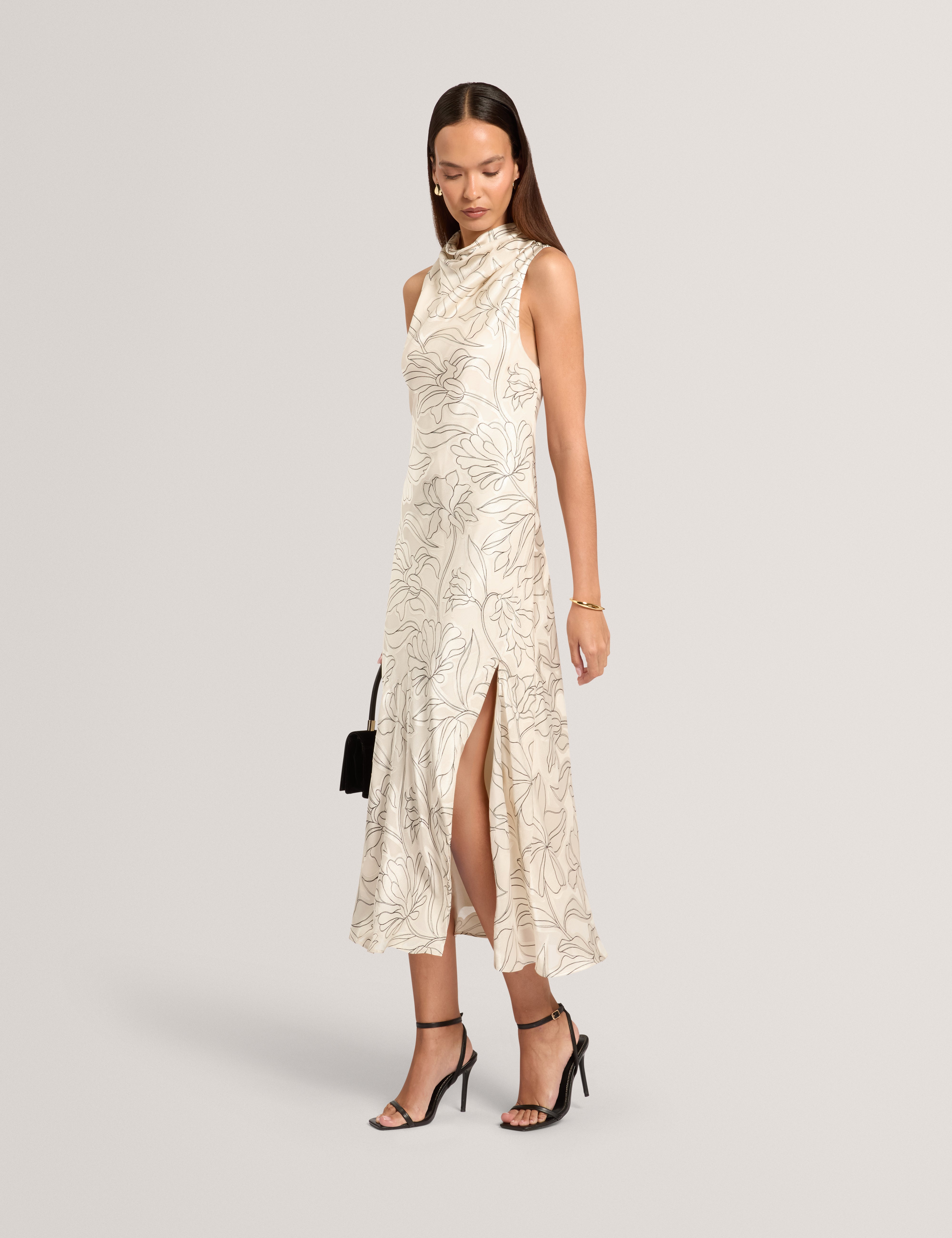 ZEMERA: Burnout Cowl Neck Midi Dress
