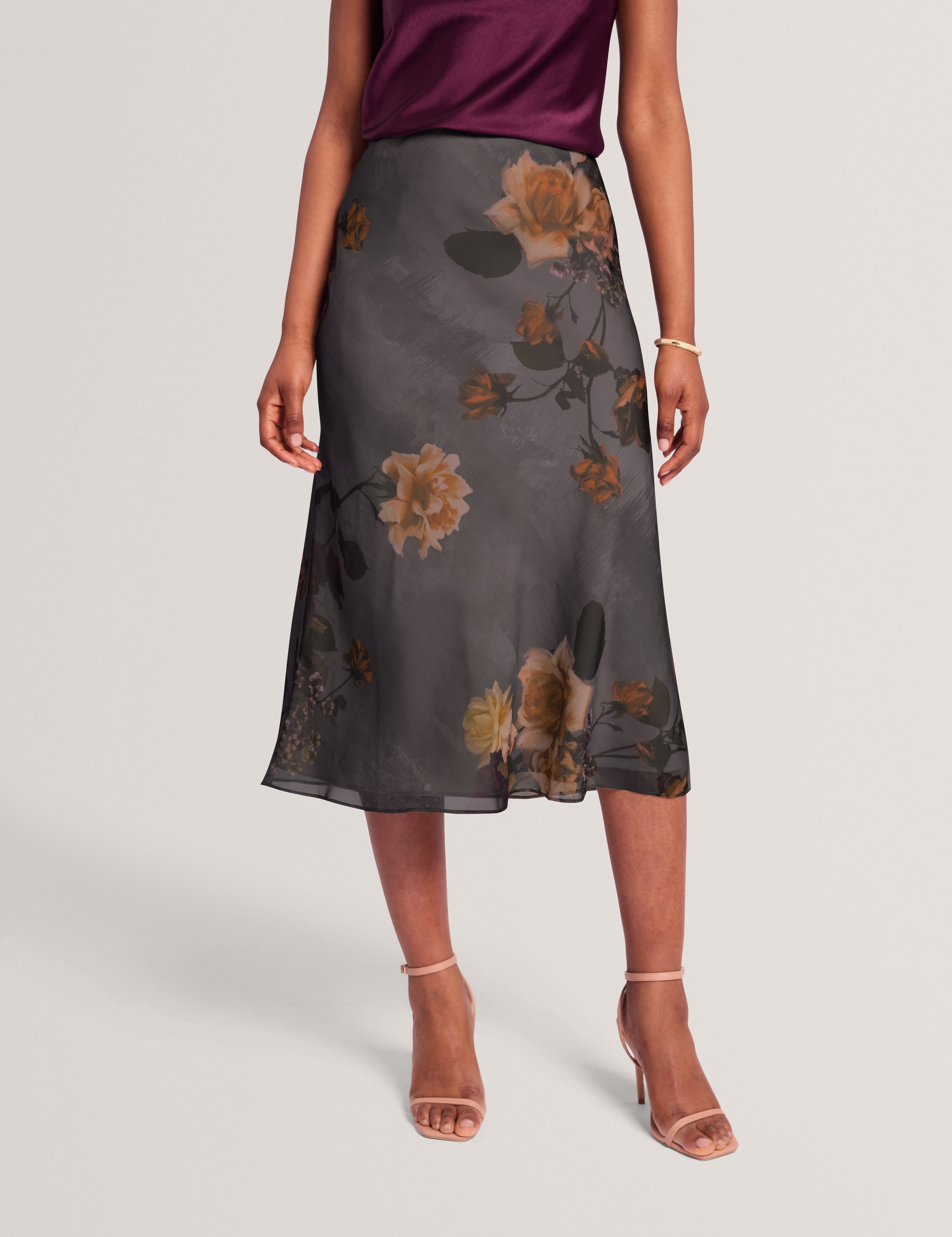 ANCELA: Printed Chiffon Midi Slip Skirt