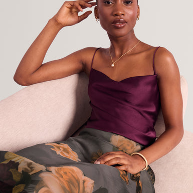 ANCELA: Printed Chiffon Midi Slip Skirt