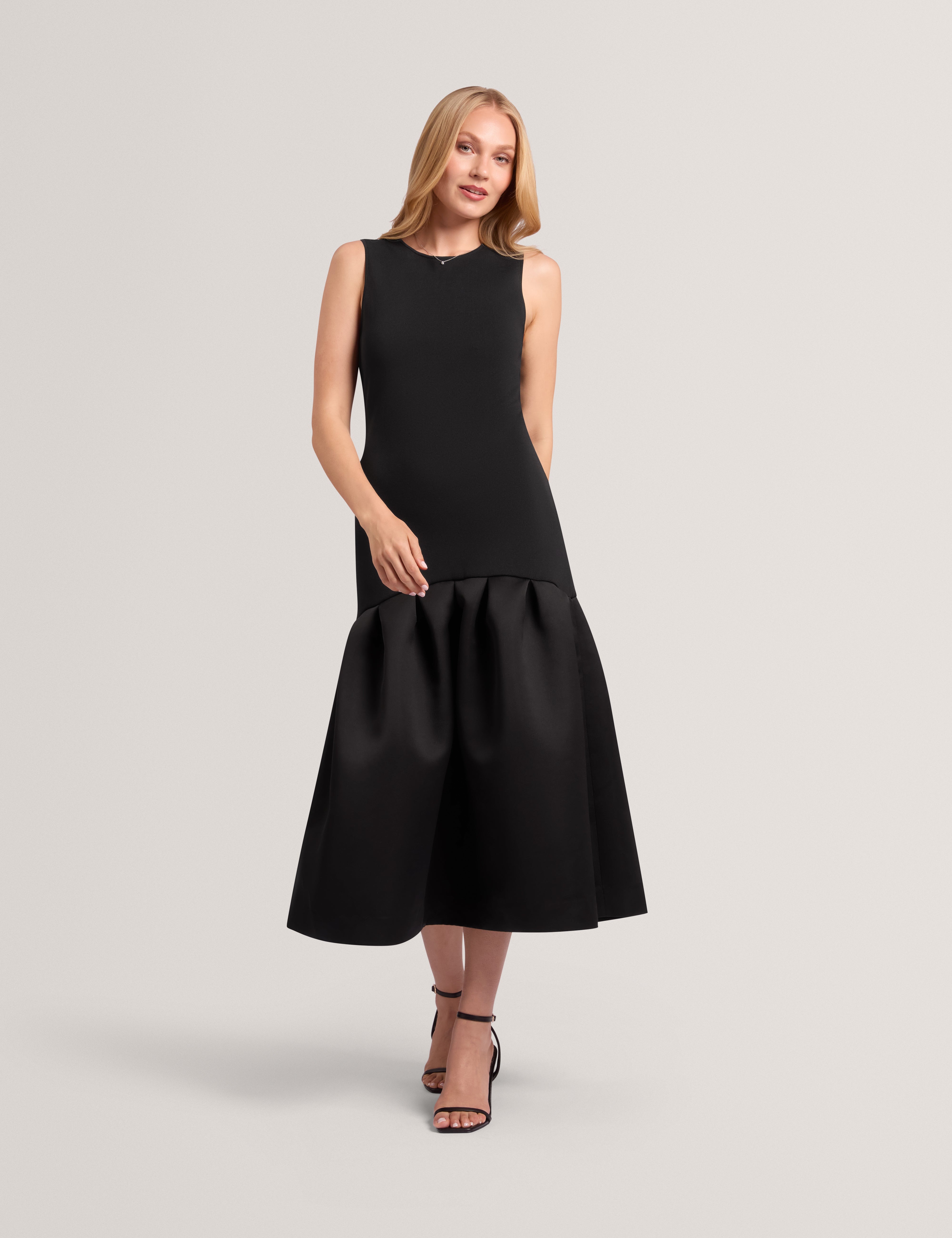 LYLORA: Woven Mix Midi Dress
